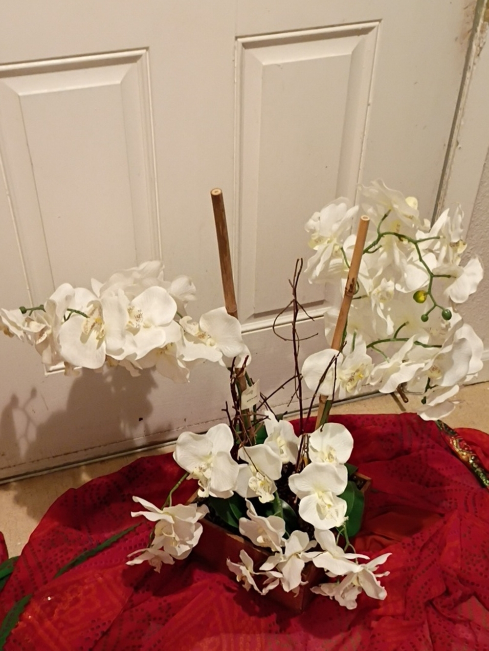 White Faux Phalaenopsis Orchid Arrangement - Elegant Silk Blooms